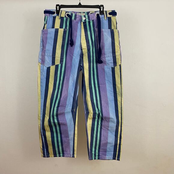 Free People Denim - We The Free People Moxie Printed Low-Slung Barrel Jeans - Periwinkle - 31